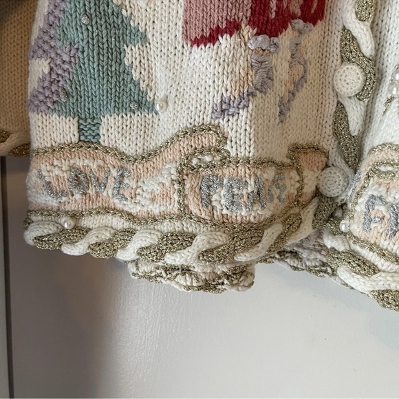 Stitches In Time Angels Peace Love Hope Button Cardigan Winter Knit Sweater  3X - Picture 2 of 16